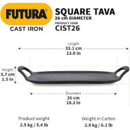Futura Cast Iron Squ Tava - 26cm