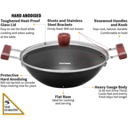 Futura Deep Fry Pan /​Kadai Nonstick with Glass Lid